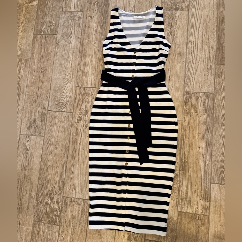 ByEgreis Sriped Navy and White Button-Down Dress